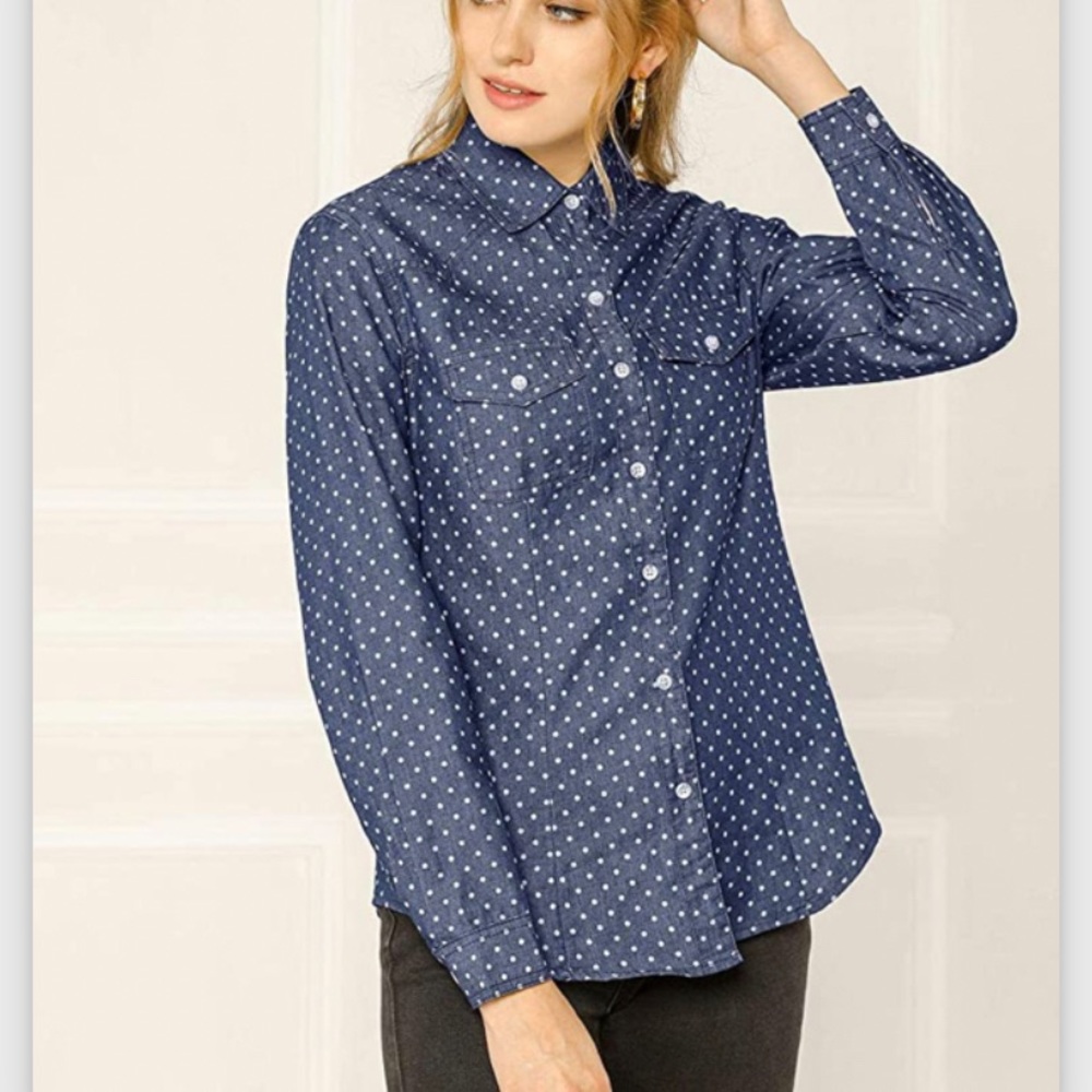 Allegra K women’s button down polkadot shirt